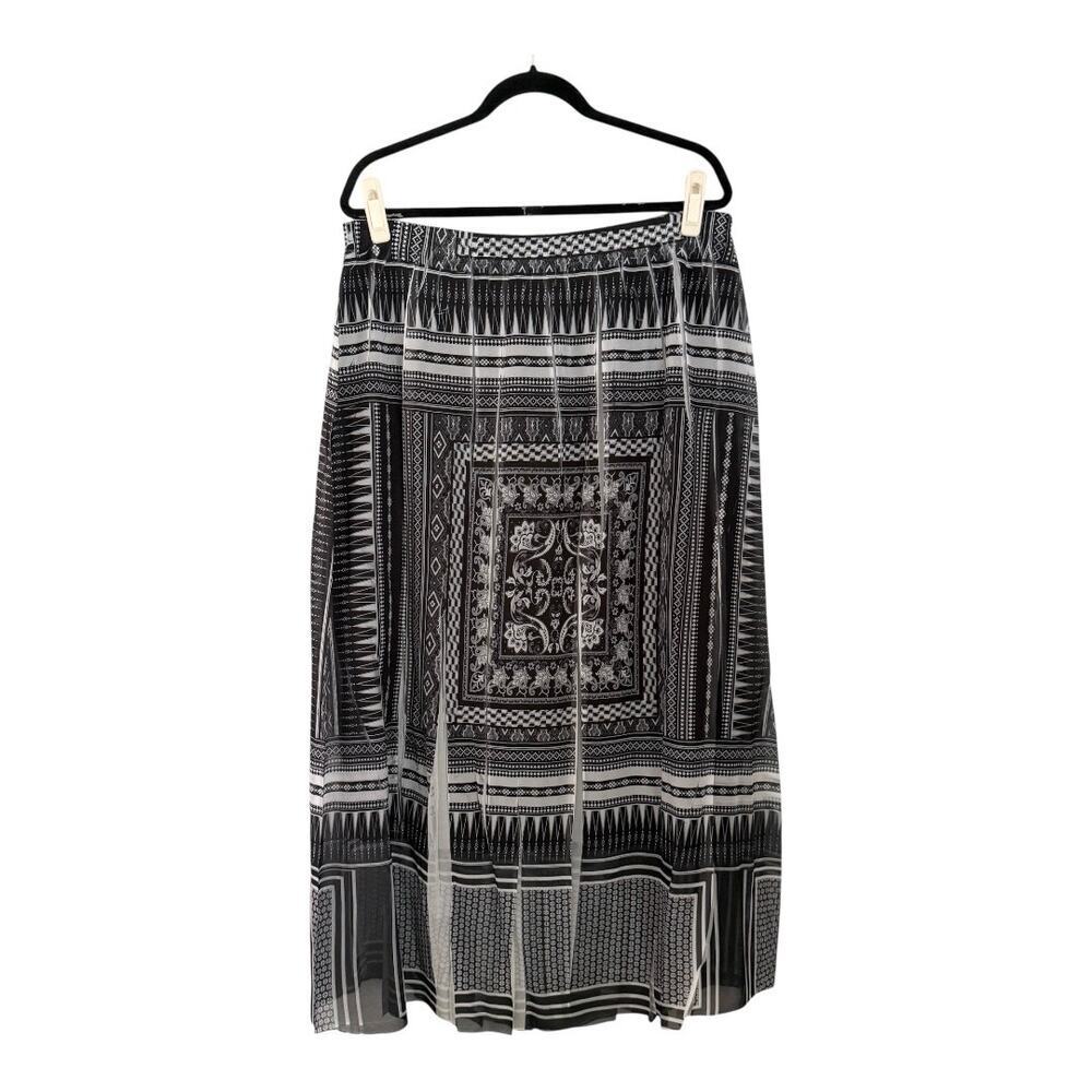 Unity World Wear Chiffon Black Gray Midi Skirt - Size 1X